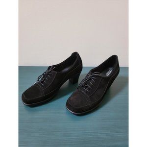 Clarks Bendables Shoes Women 7.5 M Oxford Black Suede Block Heels Lace Up